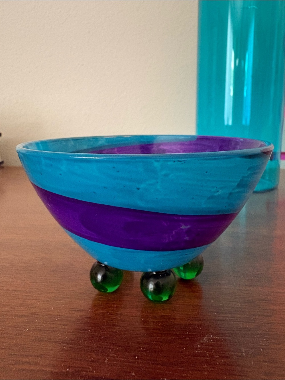 Modern Memphis Style Glass Pitcher & French Footed Colorful Bowl Set - Picture 8 of 10